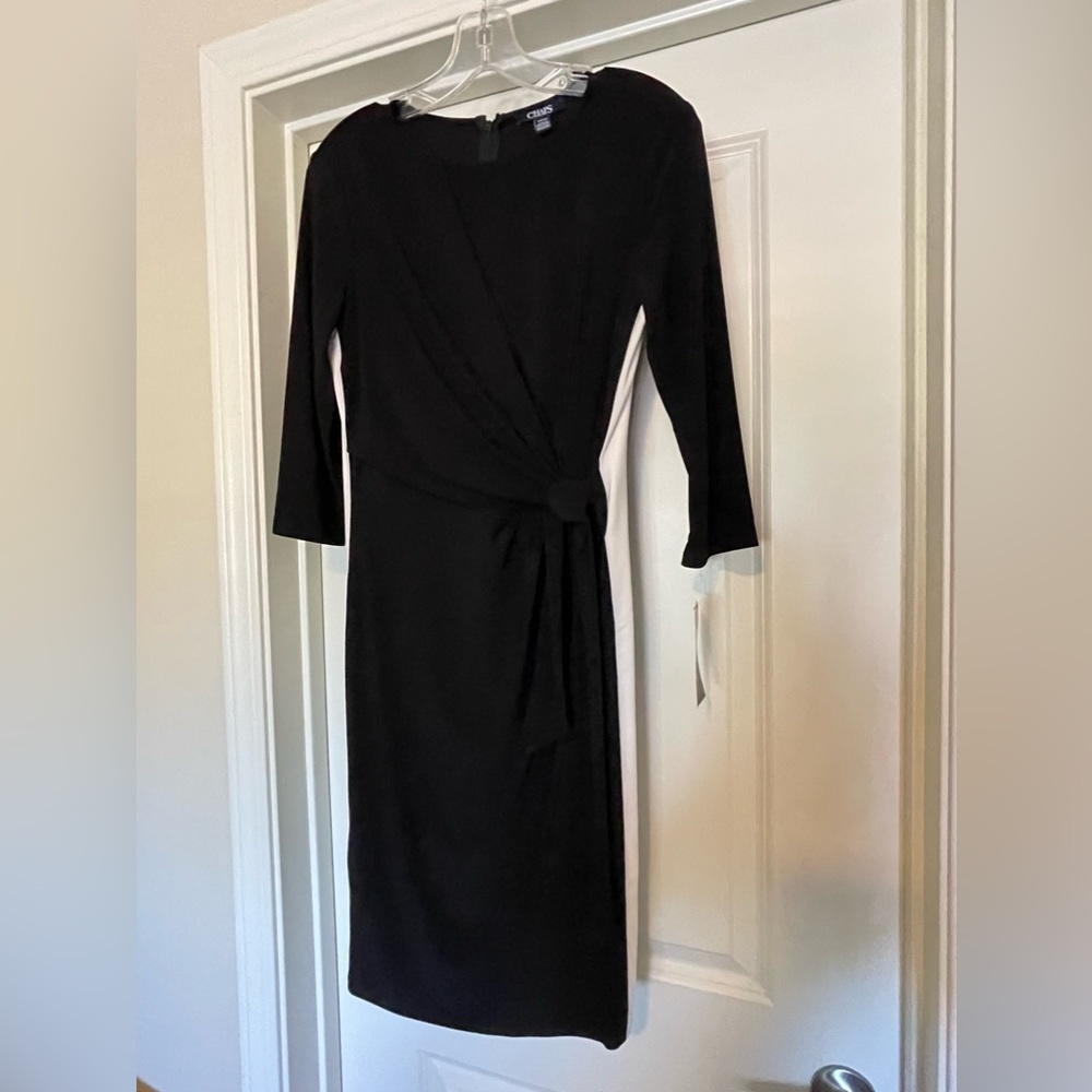 Chaps Women’s New Sheath Long Sleeve Black w/ White stripe Dress - Size Small